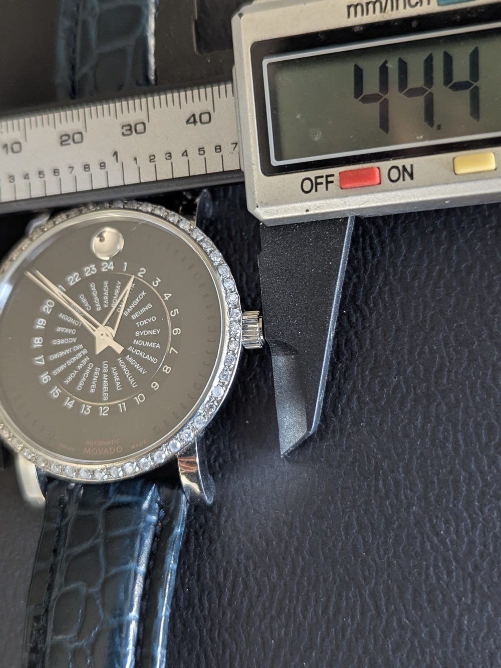 Movado Black Dial Diamond Bezel Watch with Black Strap - Picture 13 of 14